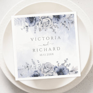 Dusty Blue And Navy Floral Elegant Wedding Napkins