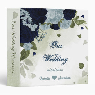 dusty blue and navy floral greenery photo album 3 ring binder
