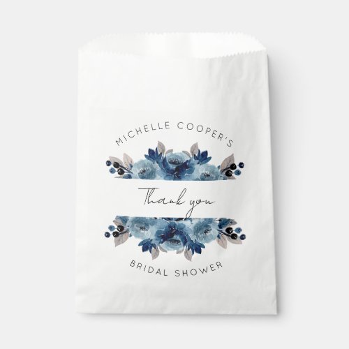 Dusty Blue and Navy Floral Thank You Favor Bag