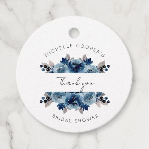 Dusty Blue and Navy Floral Thank You Favor Tags