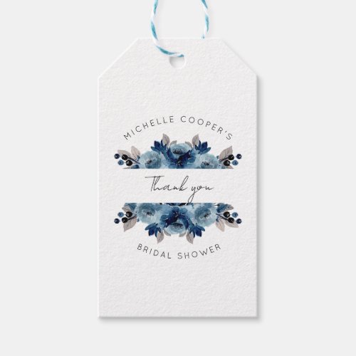 Dusty Blue and Navy Floral Thank You Gift Tags