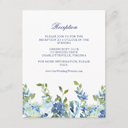 Dusty Blue and Navy Floral Wedding Reception Enclosure Card