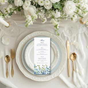Dusty Blue and Navy Floral Wedding Reception Menu