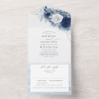Dusty Blue and Navy Flowers Elegant Modern Wedding