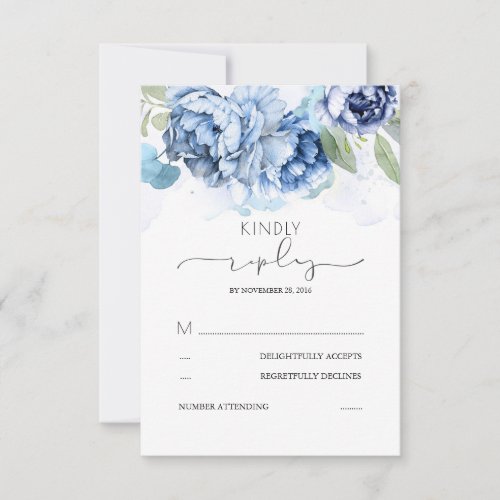 Dusty Blue and Navy Flowers Wedding RSVP