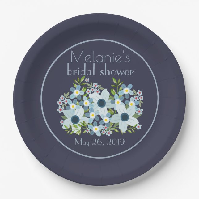 Dusty Blue and Navy Paper Plates (Front)