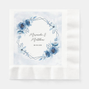 Dusty Blue and Navy Watercolor Floral Wedding Napkins