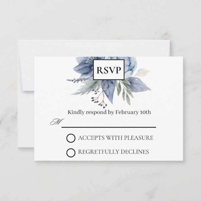 Dusty Blue and Navy Wedding RSVP Card (Front)