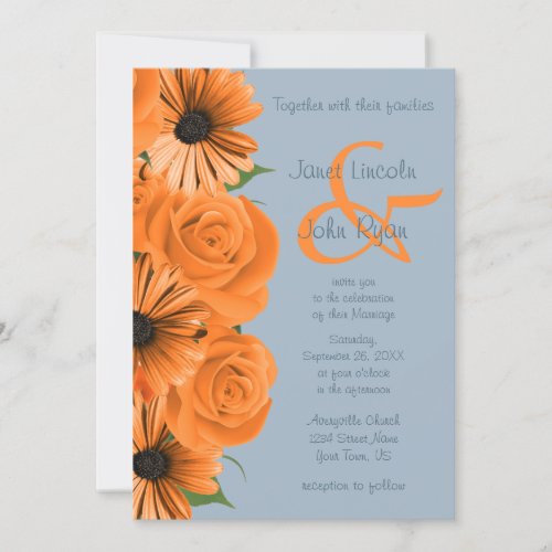 Dusty Blue and Orange Roses  Daisies2 Invitation