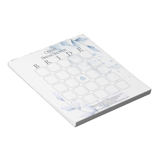 Dusty Blue and Pale Lilac Foliage Bridal Bingo Notepad (Angled)