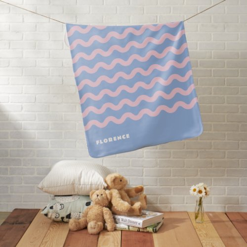 Dusty Blue and Pale Pink Squiggle with Name Baby Blanket