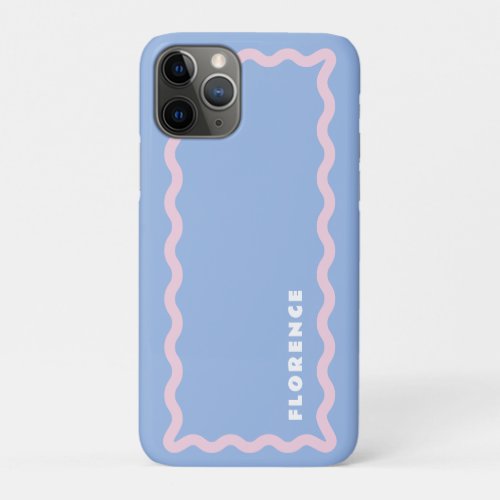 Dusty Blue and Pale Pink Squiggle with Text iPhone 11 Pro Case