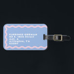 Dusty Blue and Pale Pink Squiggle with Text Luggage Tag<br><div class="desc">A trendy take on the wavy line squiggle frame in shell pink on French blue with simple editable text for easy customization with a name and address.</div>