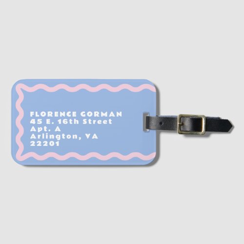 Dusty Blue and Pale Pink Squiggle with Text Luggage Tag