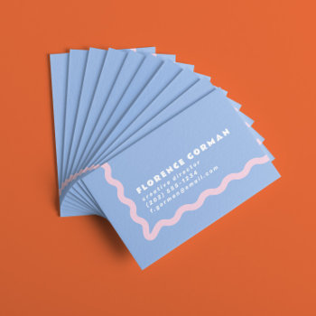Dusty Blue And Pale Pink Wavy Frame Business Card by 2BirdStone at Zazzle