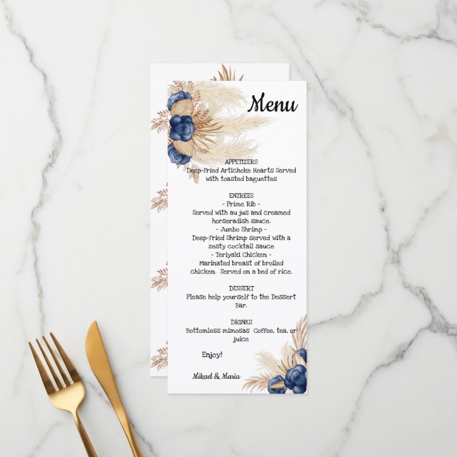  Dusty Blue and Pampas Floral Bridal Shower Menu (Front/Back In Situ)