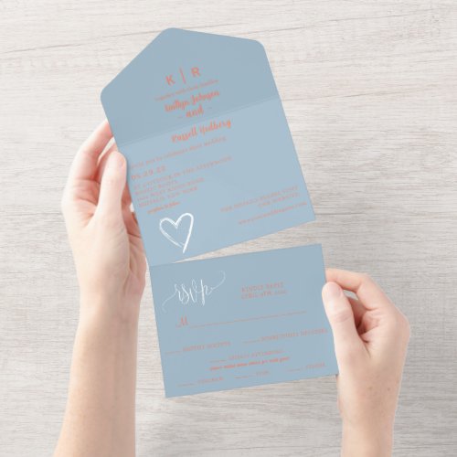 Dusty Blue and Peach All in One Wedding Invite