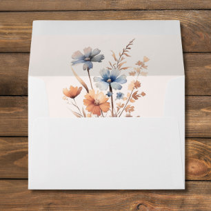 Dusty Blue and Peach Boho Wildflower Wedding Envelope
