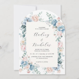 Dusty Blue and Peach Elegant Floral Wedding Arch Invitation