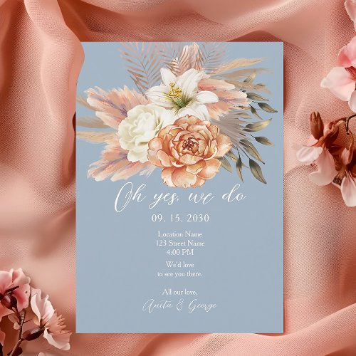 Dusty Blue and Peach Elopement Wedding Reception  Invitation
