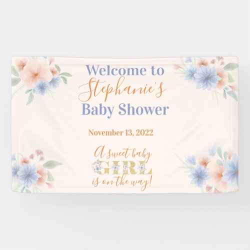 Dusty Blue and Peach Floral Baby Shower     Banner
