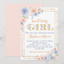 Dusty Blue and Peach Floral Baby Shower