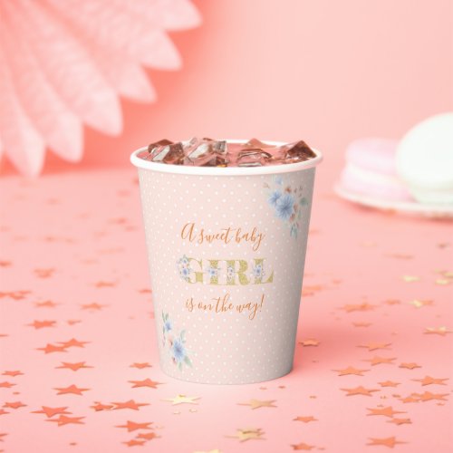 Dusty Blue and Peach Floral Baby Shower Paper Cups