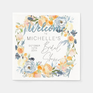 Dusty Blue and Peach Floral Bridal Shower  Napkins