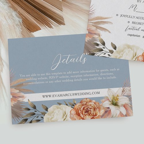 Dusty Blue and Peach Floral Wedding Details Enclosure Card