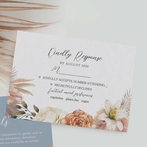 Dusty Blue and Peach Floral Wedding RSVP Card