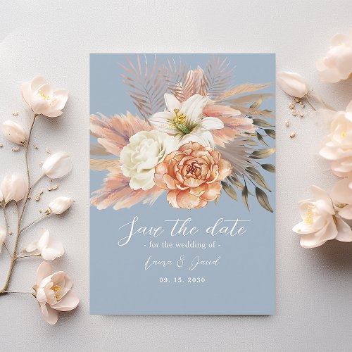 Dusty Blue and Peach Floral Wedding Save The Date