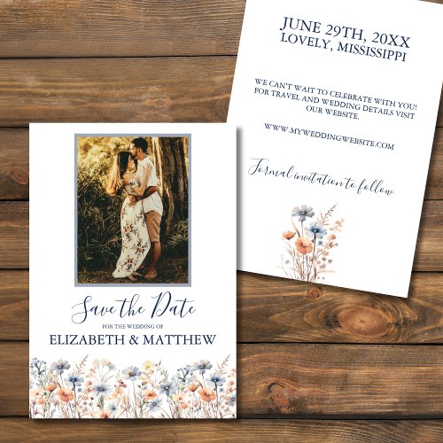 Dusty Blue and Peach Wildflowers Save the Date
