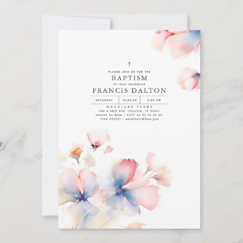 Dusty Blue and Pink Elegant Ethereal Baptism Invitation