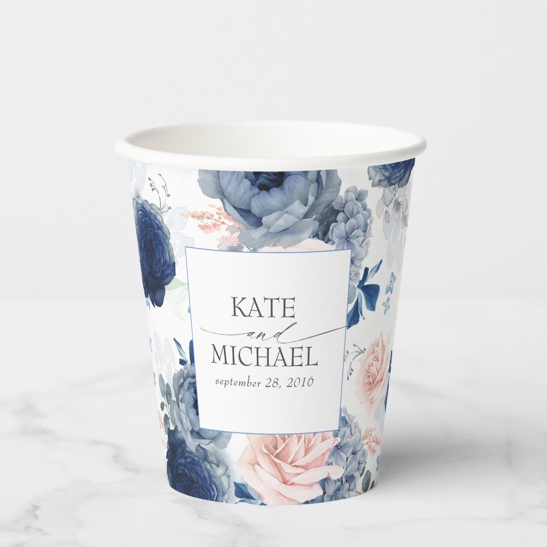 Dusty Blue and Pink Floral Botanical Pattern Paper Cups | Zazzle