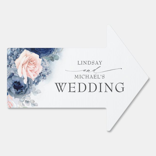 Dusty Blue and Pink Floral Botanical Wedding Sign (Back)