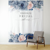 Dusty Blue and Pink Floral Bridal / Baby Shower Tapestry