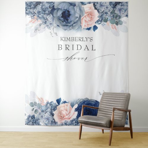 Dusty Blue and Pink Floral Bridal  Baby Shower Tapestry