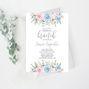 Dusty Blue and Pink Floral Bridal Shower Invitation