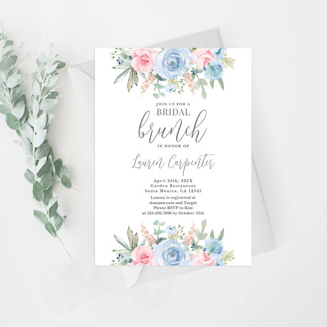 Dusty Blue and Pink Floral Bridal Shower Invitation (Creator Uploaded)