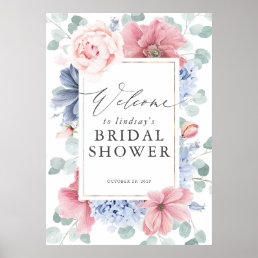 Dusty Blue and Pink Floral Bridal Shower Welcome Poster