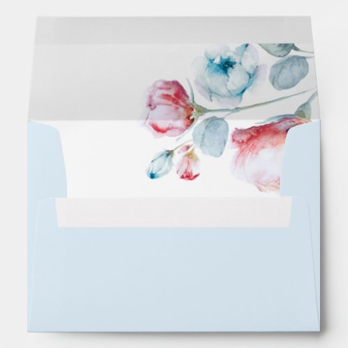 Dusty Blue and Pink Floral Elegant Boho Envelope