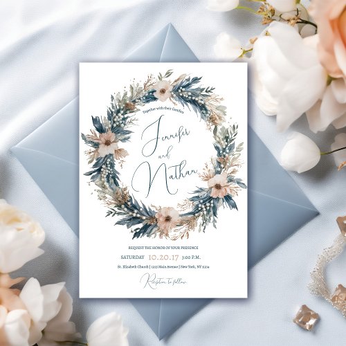 Dusty Blue and Pink Floral Elegant Typography Invitation