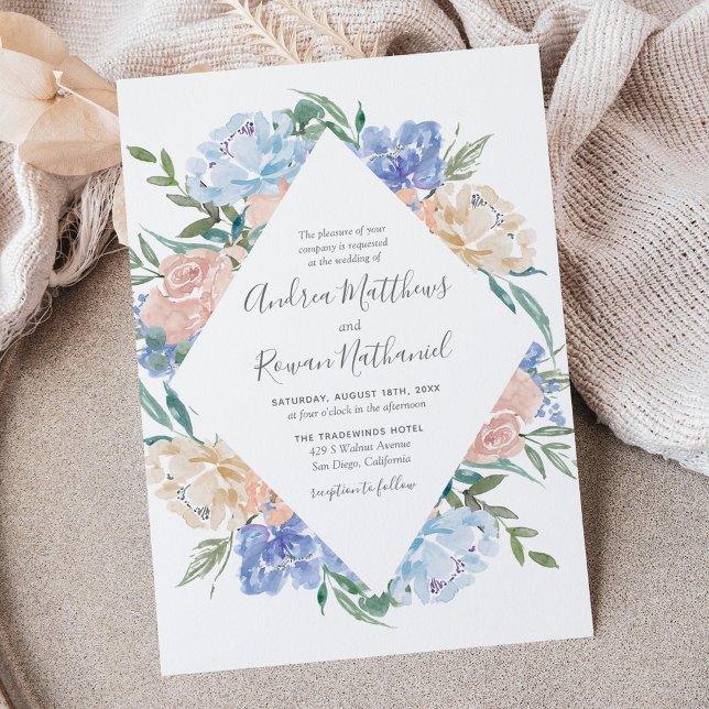 Dusty Blue and Pink Floral Frame Wedding Invite (Creator Uploaded)