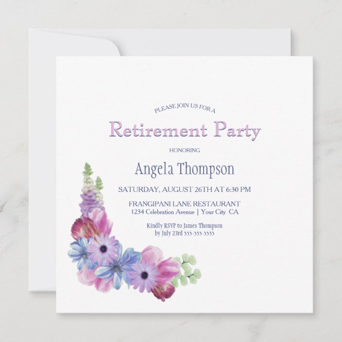 Dusty Blue and Pink Floral Retirement Party Invitation | Zazzle.com