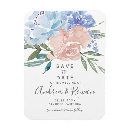 Dusty Blue and Pink Floral Save The Date Magnet