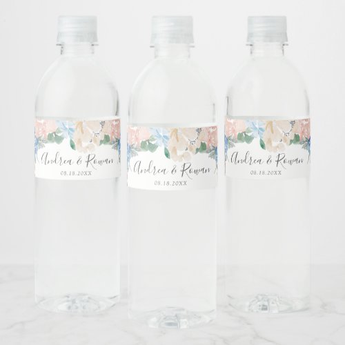 Dusty Blue and Pink Floral Water Bottle Label