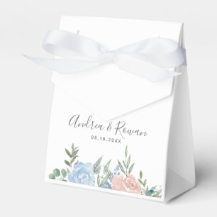 Dusty Blue and Pink Floral Wedding Favor Box