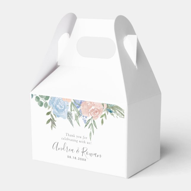 Dusty Blue and Pink Floral Wedding Favor Box (Front Side)