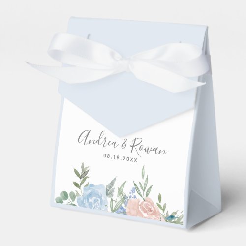 Dusty Blue and Pink Floral Wedding Favor Boxes