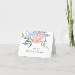 Dusty Blue and Pink Floral Wedding Letterpress Thank You Card